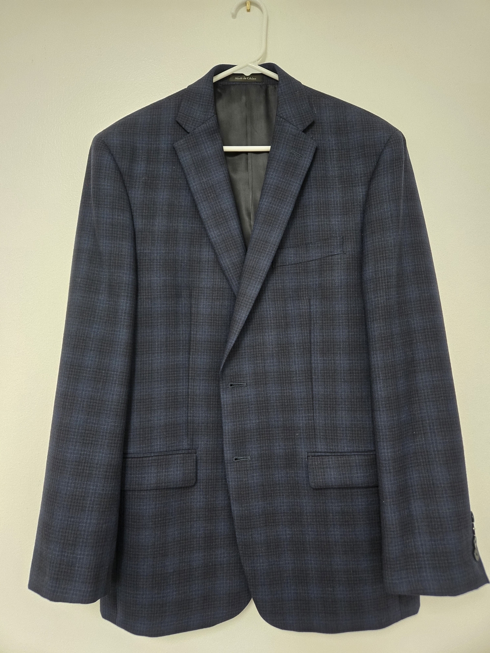 Calvin Klein Men's Navy Plaid Two-Button Blazer 40R